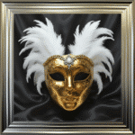 Venetian Mask Gold on Black - Framed wall art