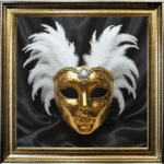 Venetian Mask Gold on Black - Framed wall art