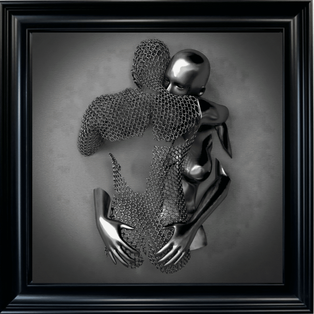 Chained Embrace Charcoal - Framed Wall Art