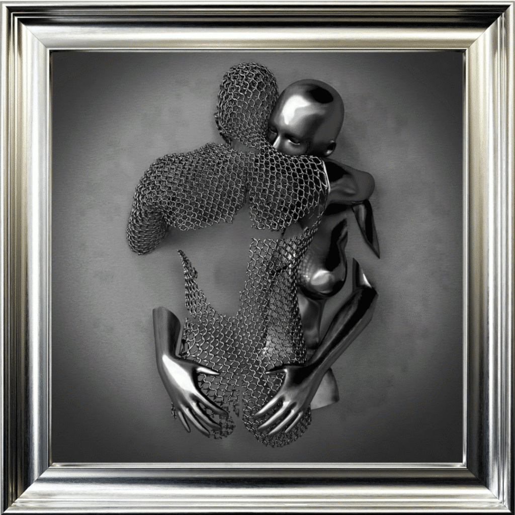 Chained Embrace Charcoal - Framed Wall Art