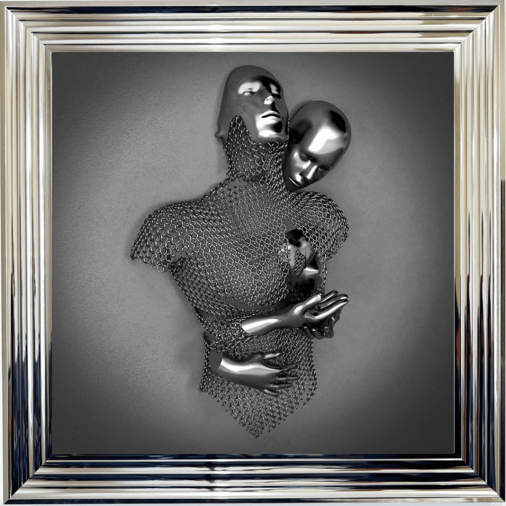 Chained Lovers Charcoal - Framed Wall Art