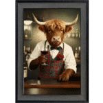 Highland Cow Barman - Framed Animal Wall Art