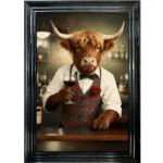 Highland Cow Barman - Framed Animal Wall Art
