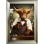 Highland Cow Barman - Framed Animal Wall Art