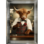 Highland Cow Barman - Framed Animal Wall Art