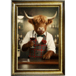 Highland Cow Barman - Framed Animal Wall Art