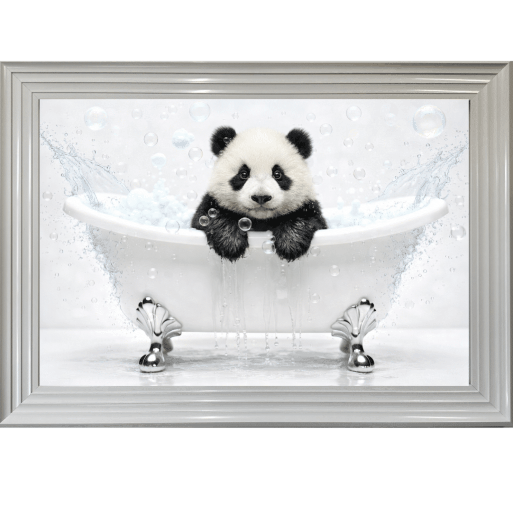 Baby Panda in the Bath - Framed Picture