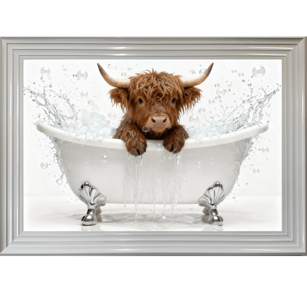 Highland Calf in the Bath - Framed Picture