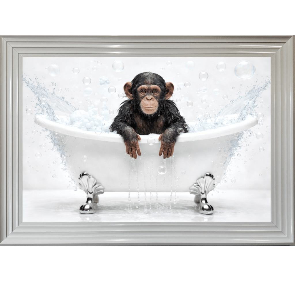 Baby Chimp in the Bath - Framed Picture