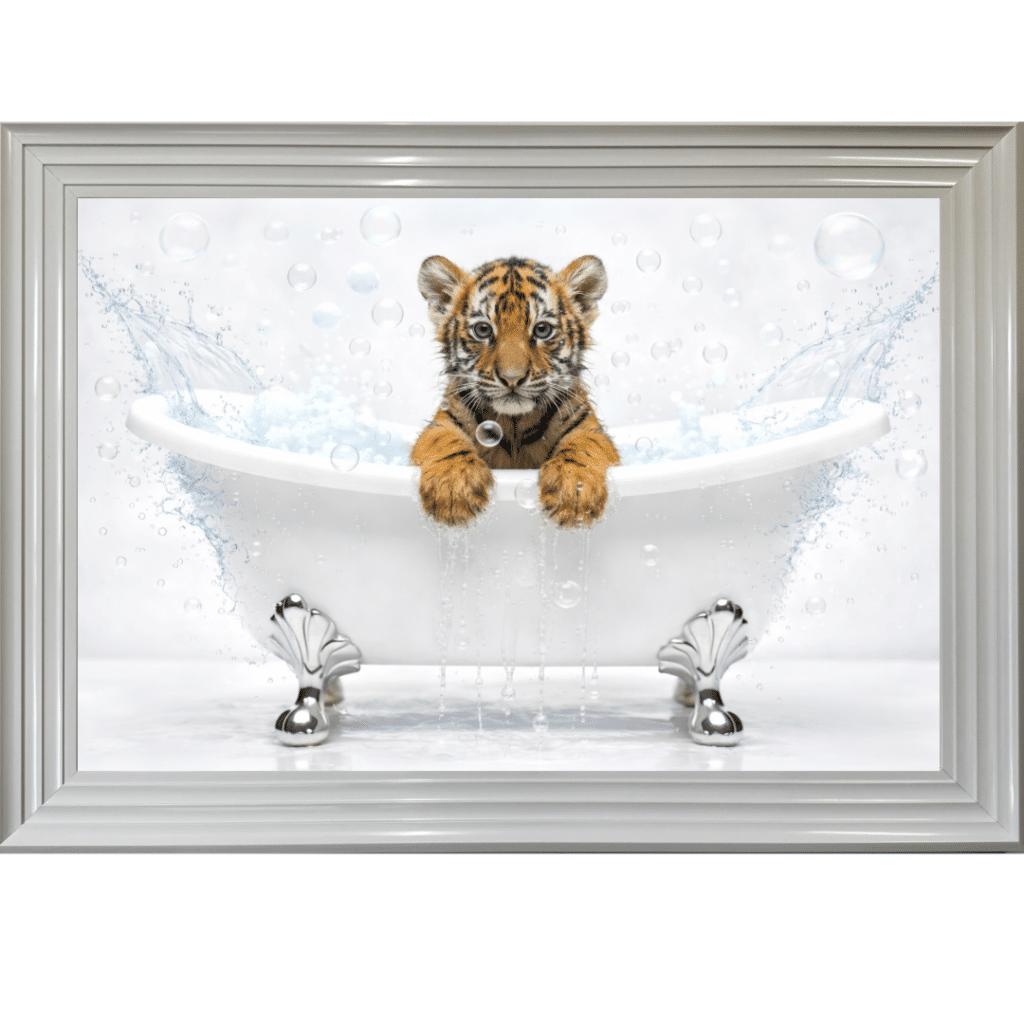 Tiger Cub in the Bath - Framed Picture
