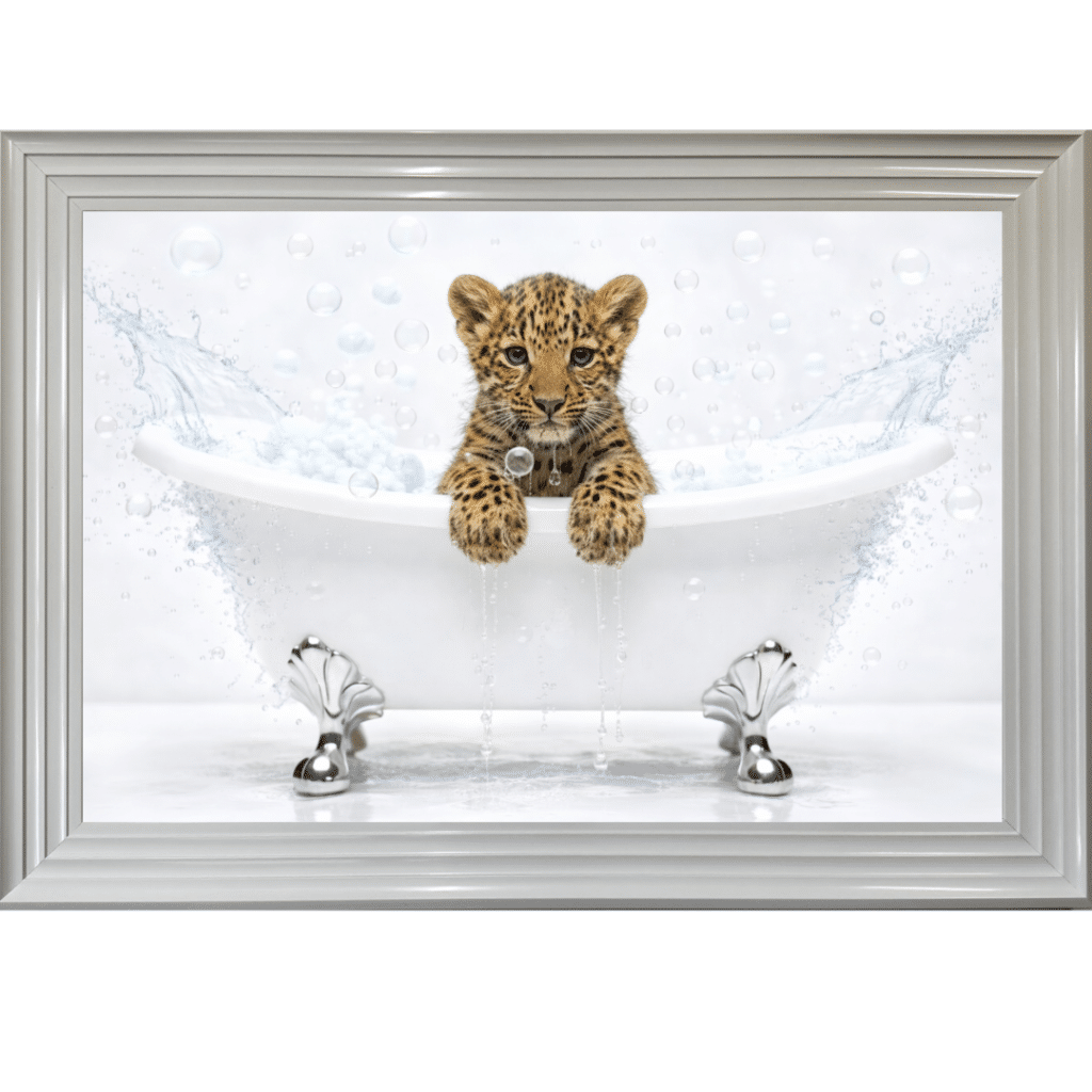 Leopard Cub in the Bath - Framed Picture