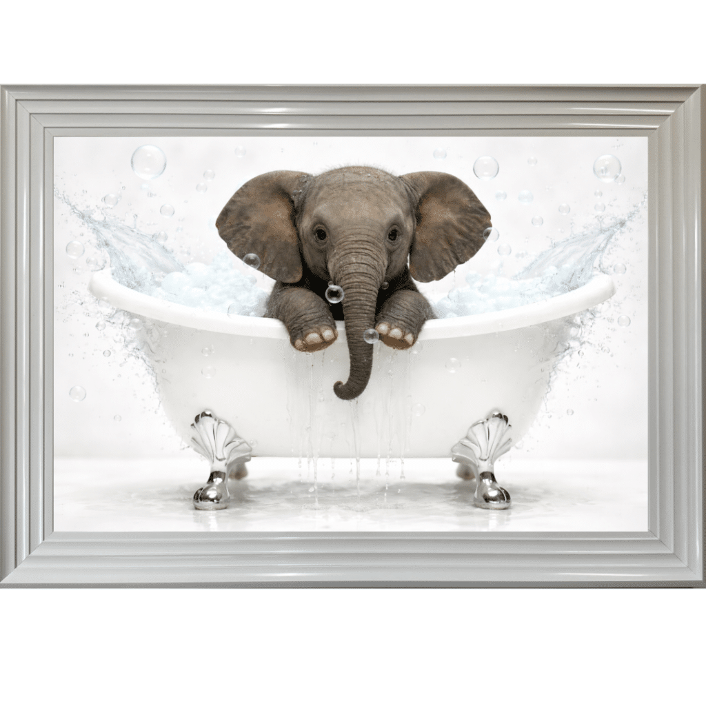 Baby Elephant in the Bath - Framed Picture
