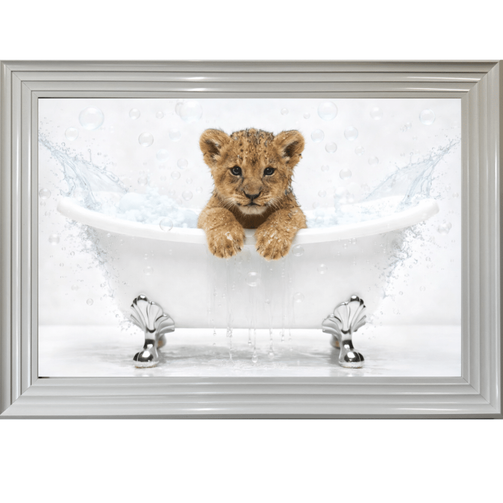 Lion Cub in the Bath - Framed Picture