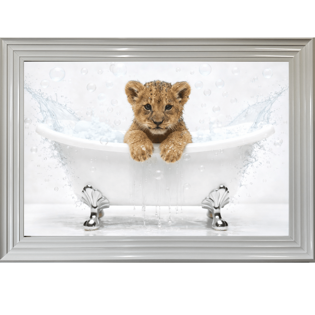 Untitled (27) Lion Cub in the Bath - Framed Picture