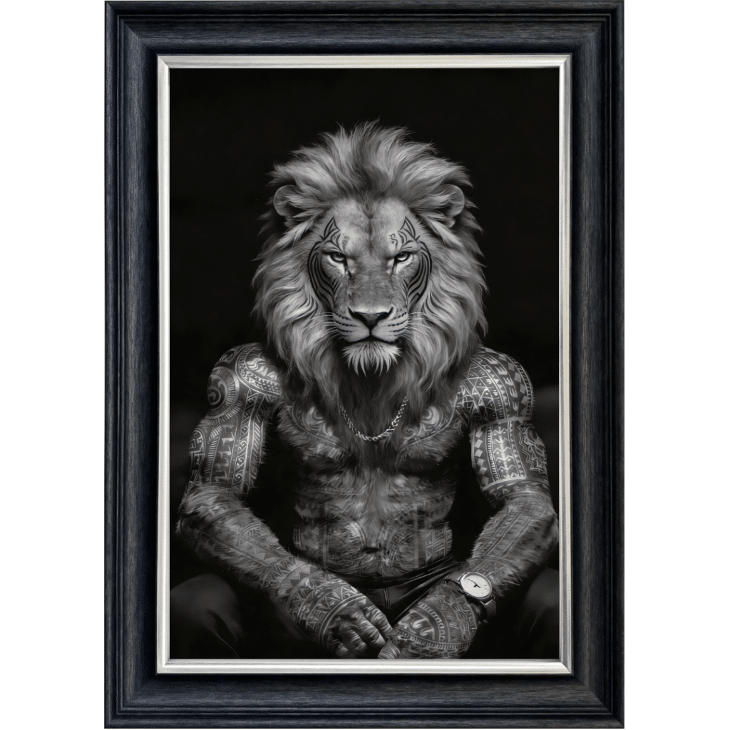Tattooed Mafia Lion Boss - Framed Animal Wall Art