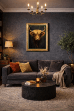 Black and Gold Highland Cow - Framed Animal Wall Art - Image 2