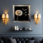 black and gold dandelion framed artwork