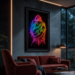 Ignited Embrace – Neon Abstract Couple Wall Art