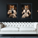Female Fox in White Floral Suit Wall Art | Luxury Framed Animal Art - Image 6