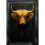Black and Gold Highland Cow - Framed Animal Wall Art