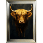 Black and Gold Highland Cow - Framed Animal Wall Art