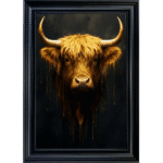 Black and Gold Highland Cow framed wall art