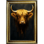 Black and Gold Highland Cow - Framed Animal Wall Art