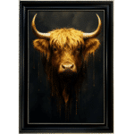 Black and Gold Highland Cow - Framed Animal Wall Art