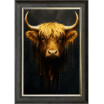 Black and Gold Highland Cow - Framed Animal Wall Art