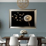 modern black and gold floral wall art framed
