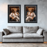 Female Highland Cow in White Floral Suit Wall Art | Luxury Framed Animal Art - Image 3
