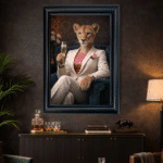 Female Lioness in White Floral Suit Wall Art | Luxury Framed Animal Art - Image 6