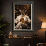 Stag in White Floral Suit Wall Art | Luxury Framed Animal Art - Image 3