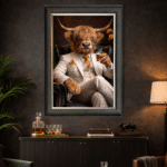 Highland Cow in White Floral Suit Wall Art | Luxury Framed Animal Art - Image 4