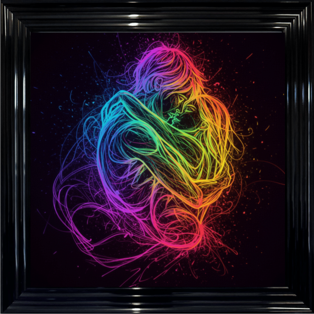 Ignited Souls – Neon Abstract Couple Wall Art