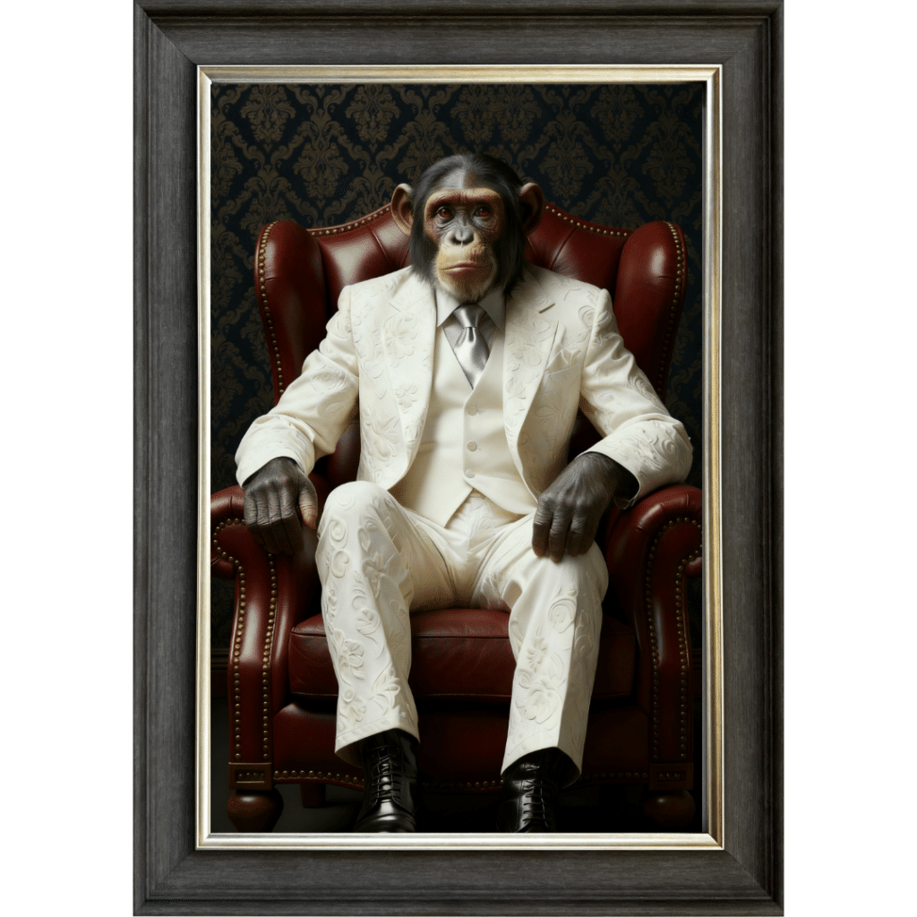 Chimp in White Floral Suit Wall Art - Luxury Framed Monkey Art