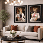 Female Lioness in White Floral Suit Wall Art | Luxury Framed Animal Art - Image 3