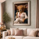 Female Highland Cow in White Floral Suit Wall Art | Luxury Framed Animal Art - Image 7