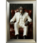 Chimp in White Floral Suit Wall Art - Luxury Framed Monkey Art