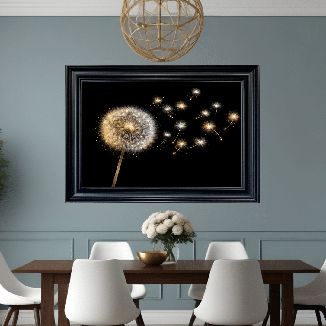 framed-dandelion-wall-art-gold-black-botanical.jpg modern black and gold floral wall art framed