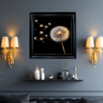 black and gold dandelion framed artwork