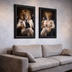 Female Lioness in White Floral Suit Wall Art | Luxury Framed Animal Art - Image 2