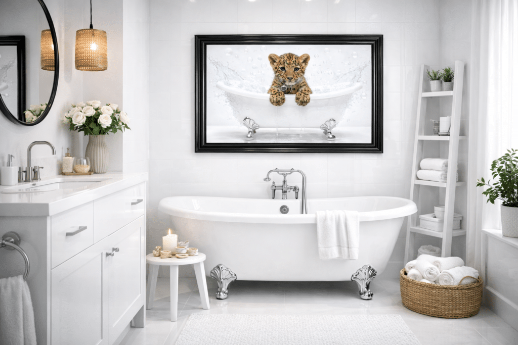 Leopard Cub in the Bath - Framed Picture