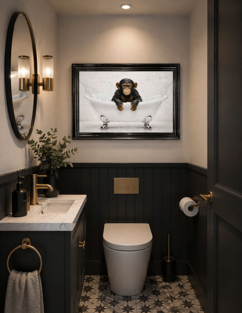Baby Chimp in the Bath - Framed Picture