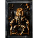 Lion in Black and Gold floral suit - Luxury Framed Animal Wall Art