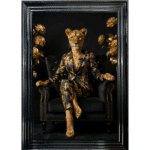 Lioness in Black and Gold floral suit - Luxury Framed Animal Wall Art