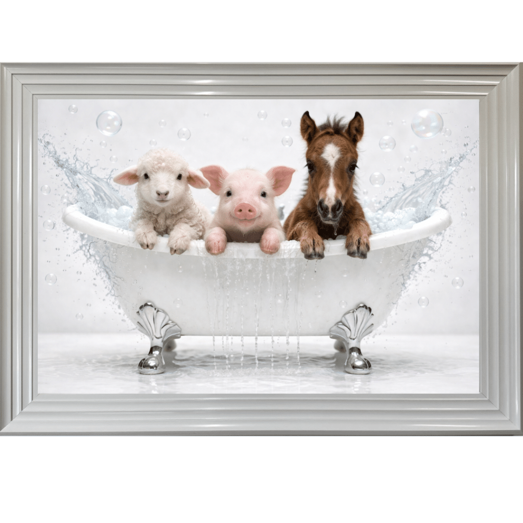 Farmyard Friends in the Bath - Framed Picture