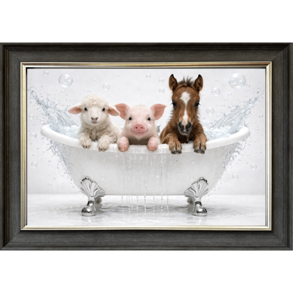 Farmyard Friends in the Bath - Framed Picture