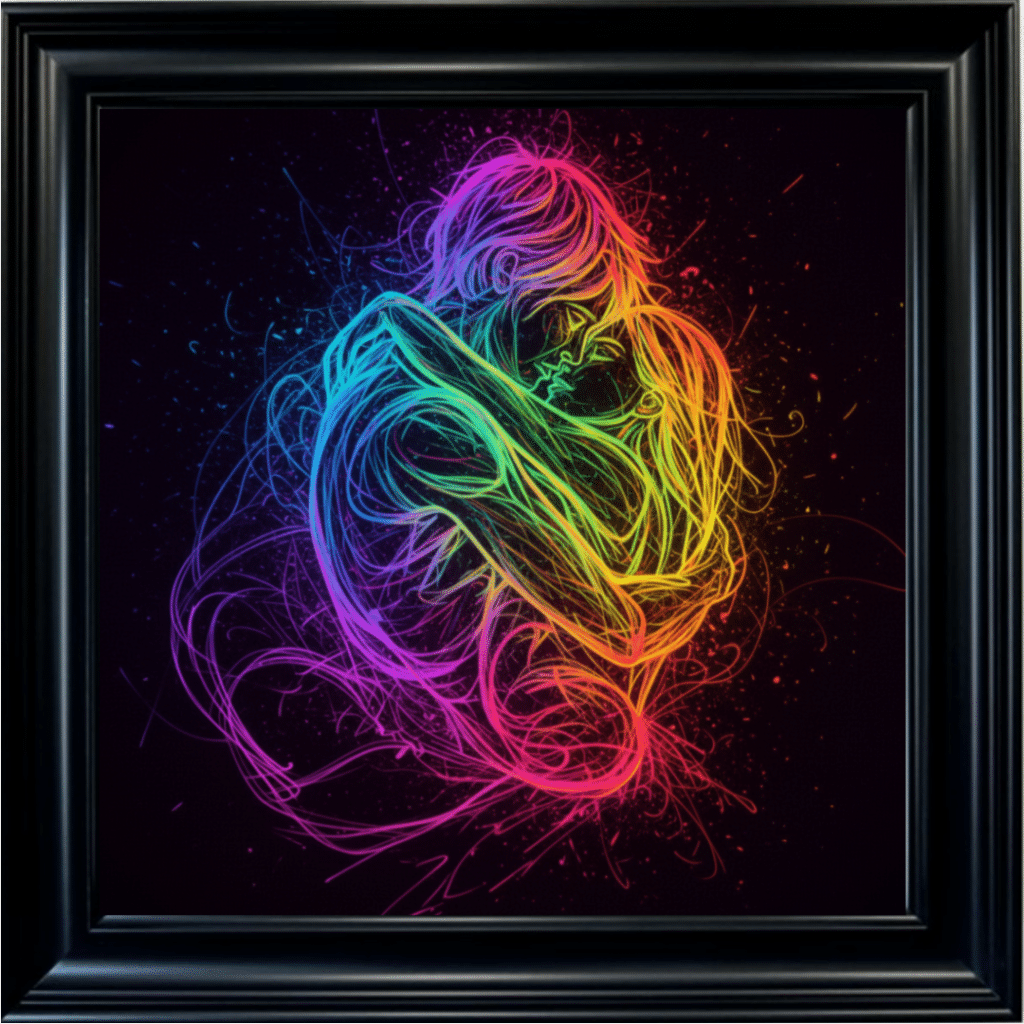 Ignited Souls – Neon Abstract Couple Wall Art