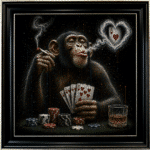 Poker Monkey Framed Wall Art - Luxury Animal Wall Art for Living Room